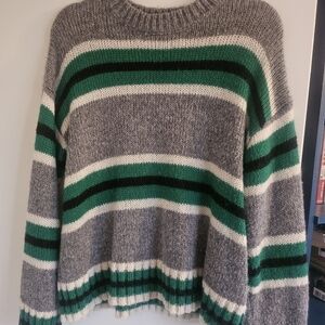 Urban Outfitters Gray and Green Striped Sweater